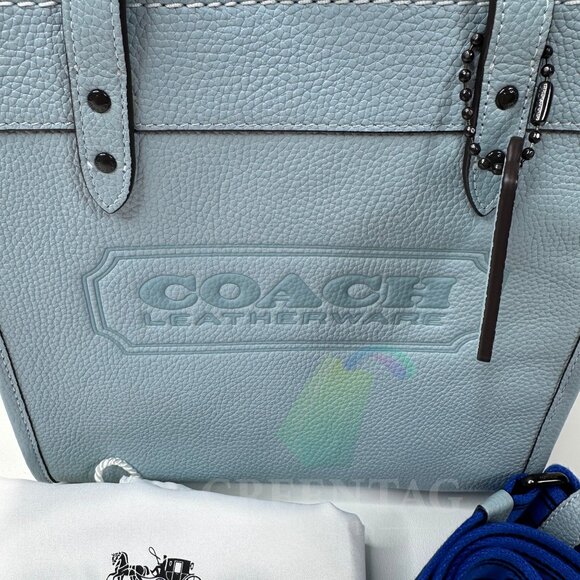 Coach Field Tote 22 In Polish Pebble Leather in  Aqua - Picture 9 of 11